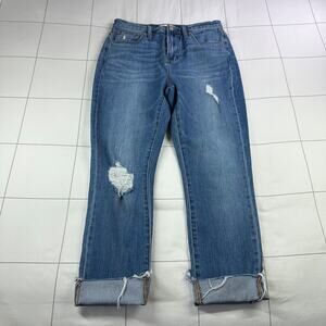 Madewell Jeans Womens 26 Blue High Rise Slim Boyjean Distressed Cuffed Rip Knee